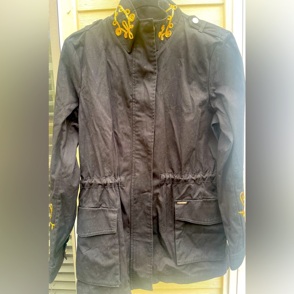 Tintoretto Womens Embroidered Cinched Waist Jacket Anorak Sz 42 Black